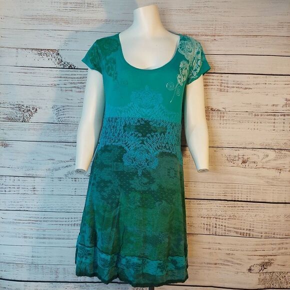 Vintage 90s Dress, Desiqual, Turquoise Floral Print Womans - Picture 2 of 12